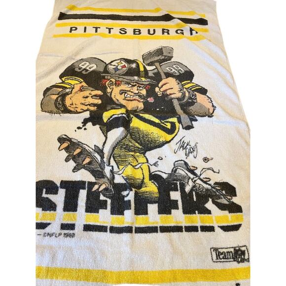 Vintage 80s Beach Towel Pittsburgh Steelers Bath Jack Davis 1988 NFL - Picture 2 of 4